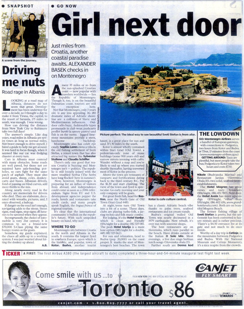 Girl Next Door - Montenegro article from New York Post