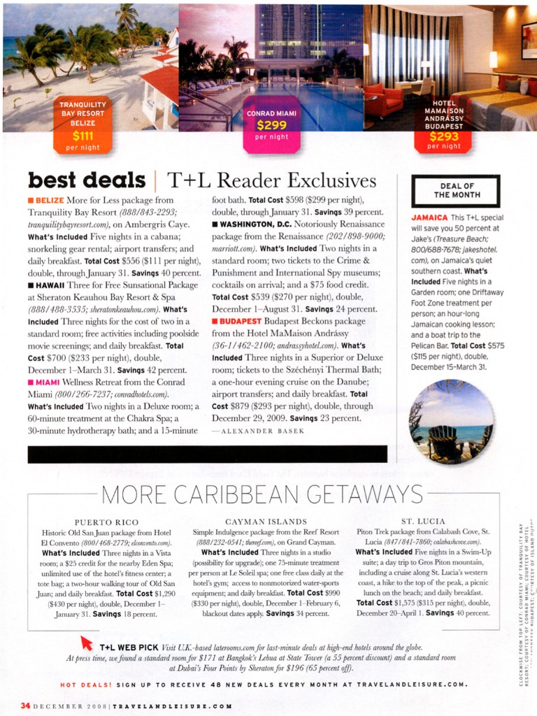 Travel + Leisure Best Deals December 2008