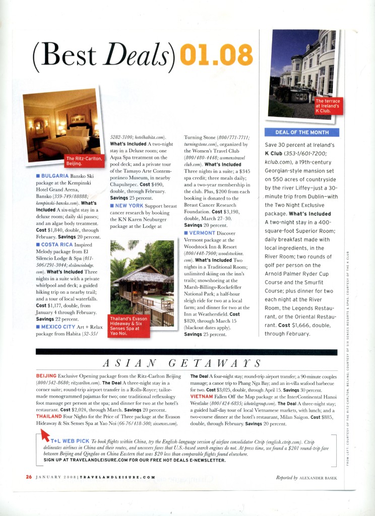 Travel + Leisure Best Deals January 2008