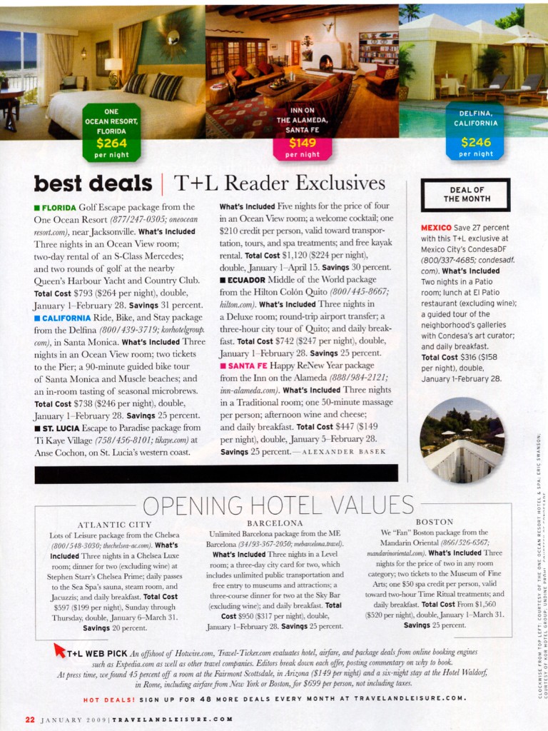 Travel + Leisure Best Deals January 2009