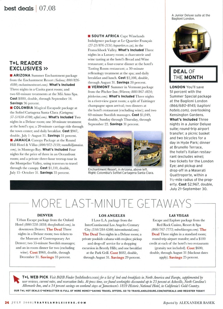 Travel + Leisure Best Deals July 2008 Page 1