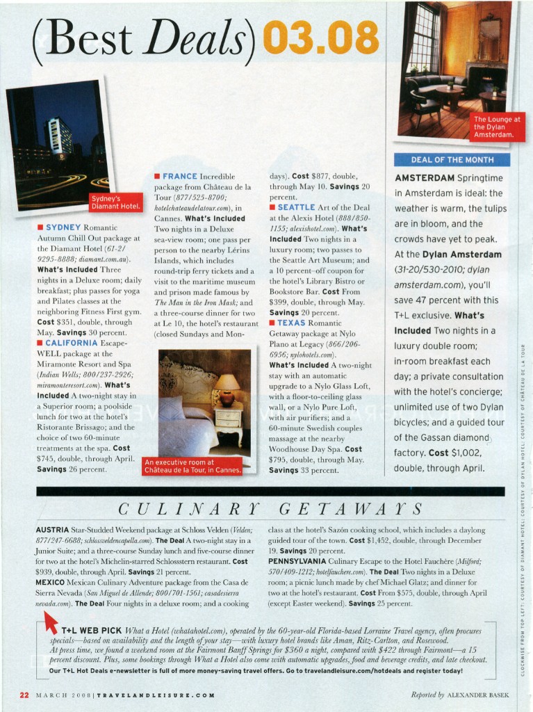 Travel + Leisure Best Deals March 2008