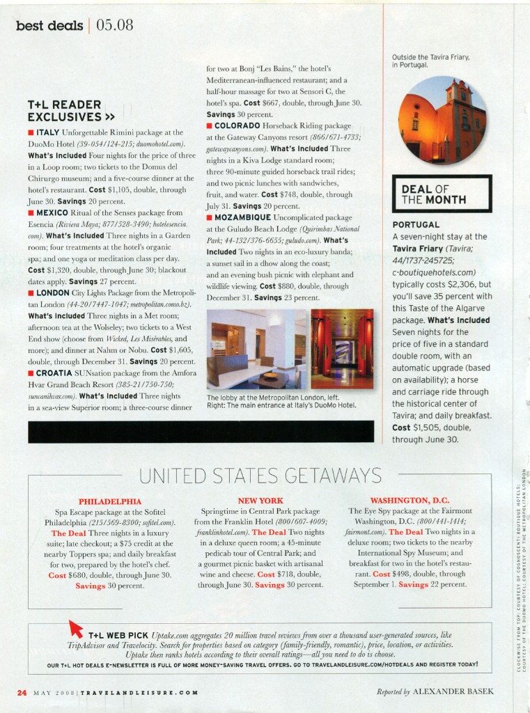 Travel + Leisure Best Deals May 2008