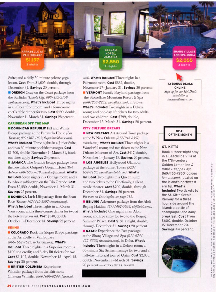 Travel + Leisure Best Deals October 2008 Page 2