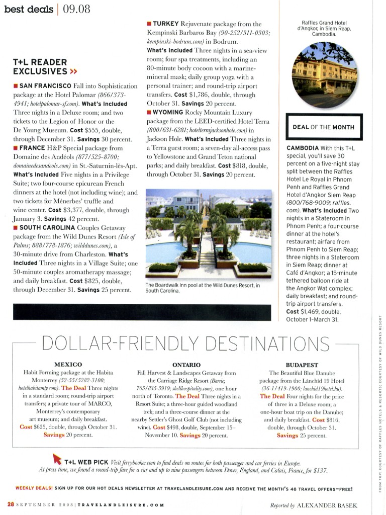 Travel + Leisure Best Deals September 2008